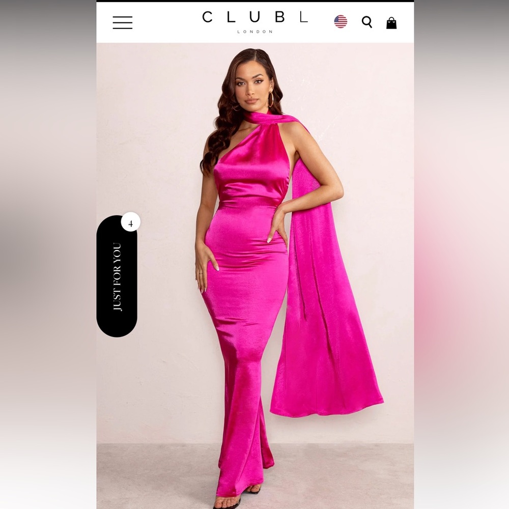 Club L London  MADEMOISELLE
HOT PINK ASYMMETRIC SCARF NECK BACKLESS MAXI DRESS